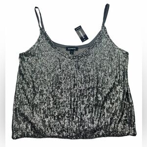 Express Sequin Camisole‎ Tank Top Silver Black Party Crop XS NWT